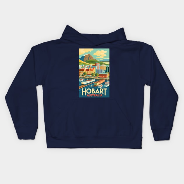 A Vintage Travel Art of Hobart - Australia Kids Hoodie by goodoldvintage